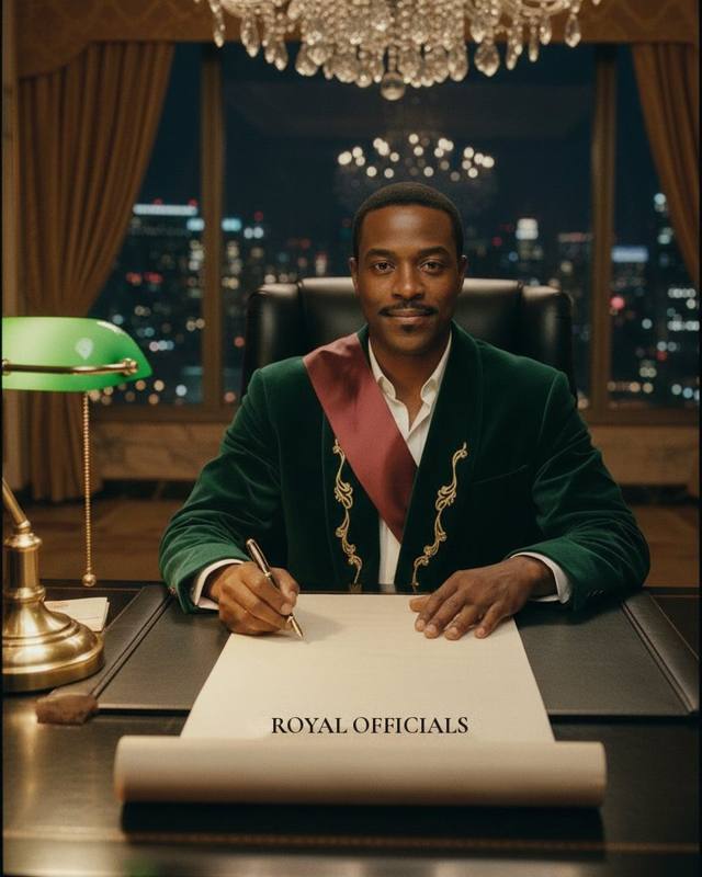 Prince NiPrin signing a royal certificate at his desk